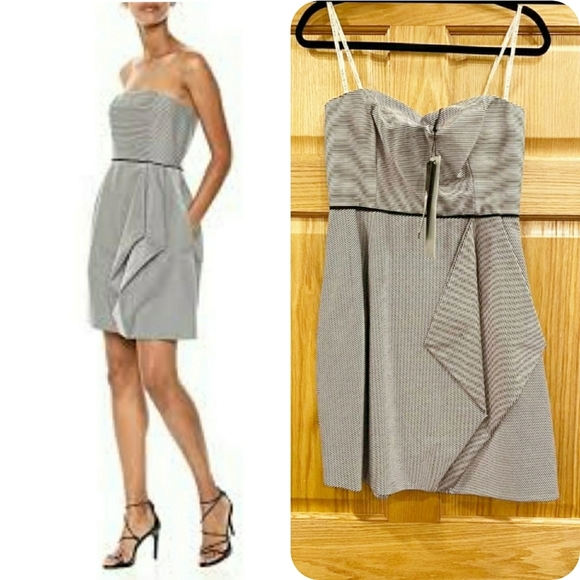 Halston Heritage Black Chalk Stripe Dress modified - Picture 3 of 10